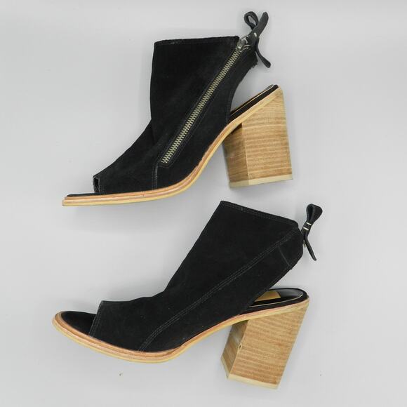 Dolce Vita Black Suede Slingback‎ Booties Size 7.5 Block Heel Ankle Zip - Picture 11 of 11